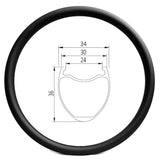 carbon wheel rim of 24mm internal 30mm external (max 34mm) width, 36mm deep clincher (hook) for 650b gravel bike