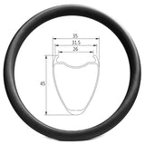 D26-45 Gravel/CX bike 26mm wide 45mm deep clincher carbon rim - 400g