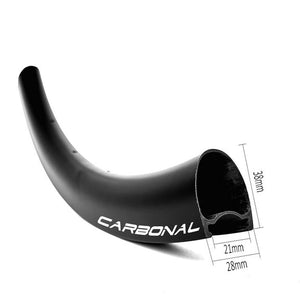 Carbonal 700c all road bicycle carbon rim of 21mm internal 28mm external width, 38mm deep clincher tubeless