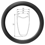D24-55H - 700c gravel bike 24mm internal width 55mm deep hookless carbon rim - 420g
