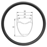 D24-33H - 700c gravel bike 24mm internal width 33mm deep hookless carbon rim - 350g