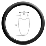 700c road bicycle carbon rim of 18mm internal 25mm external, 50mm deep, clincher tubeless ready