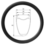 D24-44H - 700c gravel bike 24mm internal width 44mm deep hookless carbon rim - 390g