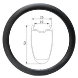 700c carbon fiber road bicycle rim of 19mm internal 26mm external and 50mm deep clincher, tubeless ready