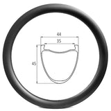 700C gravel bike carbon rim of 35mm internal 44mm external and 45mm deep