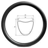 700c gravel bike carbon rim of 38mm internal 44mm external width and 45mm deep