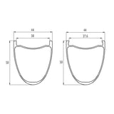 700c wide gravel bike carbon rim profile, 38mm internal (hookless) / 37.6mm internal (hook), 44mm external and 50mm deep