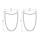 700c wide gravel bike carbon rim profile, 38mm internal (hookless) / 37.6mm internal (hook), 44mm external and 65mm deep