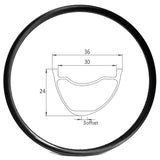 29er 3mm offset asymmetric XC carbon rim of 30mm internal, 36mm external, 24mm deep