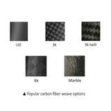 Popular carbon fiber weave options: UD, 3k, 3k twill, 6k, Marble for 700c road/gravel/cx bike carbon wheels