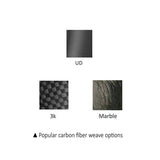 Popular carbon fiber weave options: UD, 3k, Marble