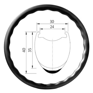 700c gravel bike wave shape wheel rim of 24mm internal 30mm external, 35mm~40mm depths, clincher tubeless compatible