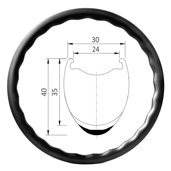 Disc Carbon CX/Gravel Rim - Wave Shape 35mm/40mm Deep | Carbonal Bike