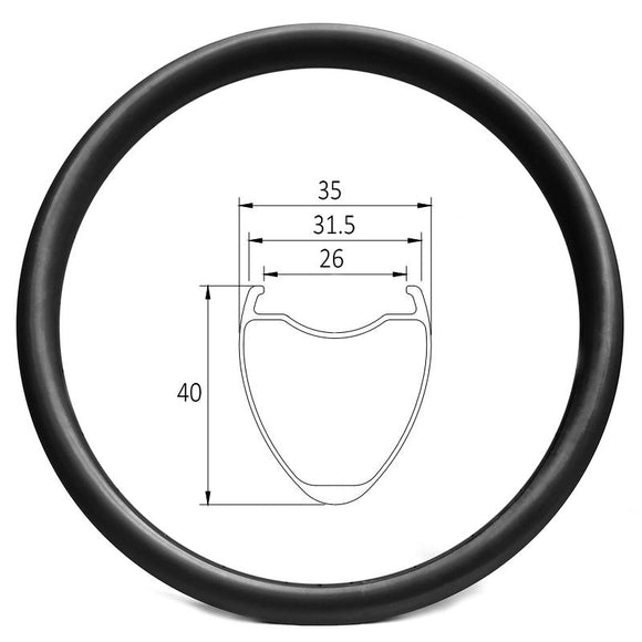 D26-40 Gravel/CX bike 26mm wide 40mm deep clincher carbon rim - 390g