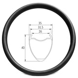 D26-40 Gravel/CX bike 26mm wide 40mm deep clincher carbon rim - 390g