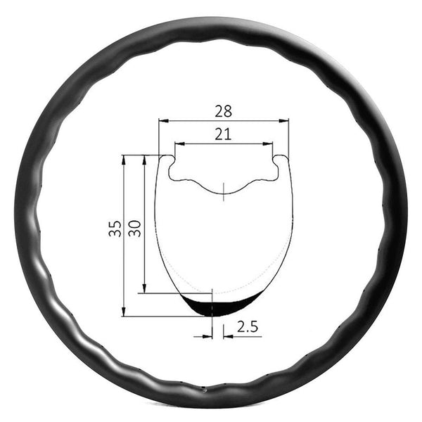 W21A-3035 Disc Carbon Road/CX/Gravel Rim Wave Shape | Carbonal Bike