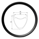 700c gravel bike carbon rim of 30mm internal 36mm external, 35mm deep hookless tubeless ready