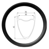 700c gravel bike carbon rim of 30mm internal 36mm external, 45mm deep hookless, tubeless ready