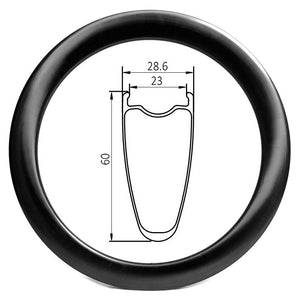 D23-60UL disc 700c road 23mm wide 60mm deep clincher carbon rim - 450g