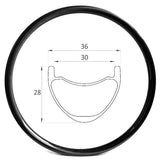 32 inch carbon mtb wheel rim of 30mm internal 36mm external width and 28mm deep
