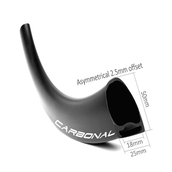 disc carbon road bicycle wheel rim of 25mm wide 50mm deep clincher asymmetric 2.5mm offset