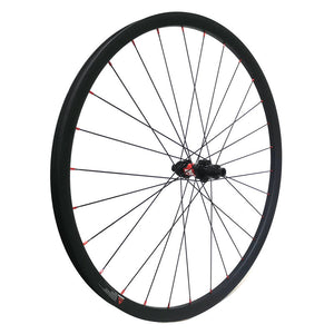 carbon mountain bike wheel for trail, rear wheel with DT Swiss 240 hub, red nipples