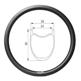 24mm inner 28mm outer wide 38mm deep carbon hookless rim for gravel and cyclocross riders
